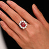Rare Vivid Red 5.81 Carat Oval Cut Siam Ruby & Diamond Halo Ring