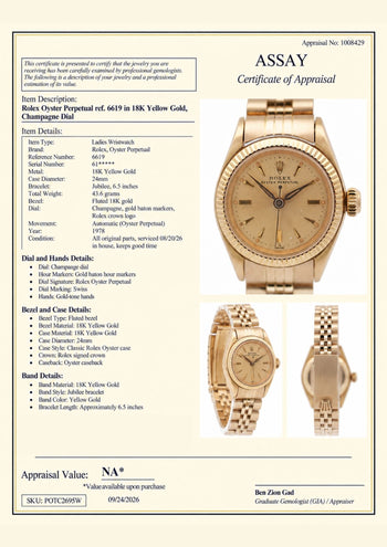 Rolex 24mm Oyster Perpetual 6619 18K Gold Vintage 1978 Wristwatch – Assay Jewelers