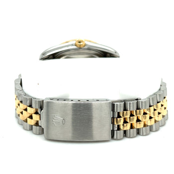 Rolex DateJust 36MM quadrante e lunetta zigrinati Champagne Tapestry in due tonalità, 18K e acciaio inox, con bracciale Jubilee, datario e scatola Rolex – Assay Jewelers