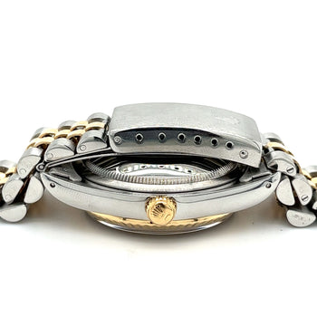 Rolex DateJust 36MM quadrante e lunetta zigrinati Champagne Tapestry in due tonalità, 18K e acciaio inox, con bracciale Jubilee, datario e scatola Rolex – Assay Jewelers