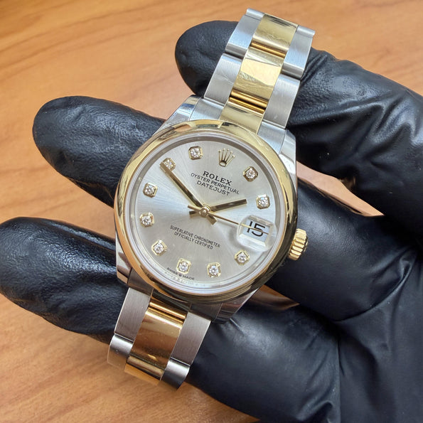 Rolex Datejust 31mm Silver Diamond Dial Two-Tone Yellow Gold Steel Watch