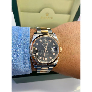 Rolex Datejust 36 mm quadrante e bracciale Jubilee con quadrante nero e indici orari con diamanti – Assay Jewelers