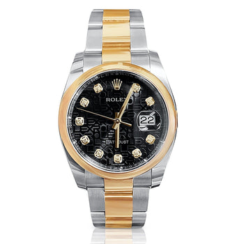 Rolex Datejust 36 mm quadrante e bracciale Jubilee con quadrante nero e indici orari con diamanti – Assay Jewelers