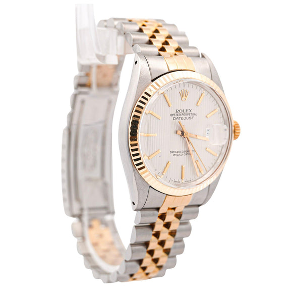 Rolex Datejust Silver Tapestry Dial 2 Tone Jubilee 36mm 16013 Watch Box/Papers