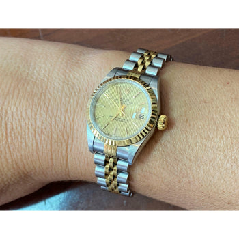 Rolex Ladies DateJust 26mm Quadrante oro con cinturino Jubilee bicolore – Assay Jewelers