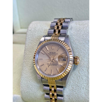 Rolex Ladies DateJust 26mm Quadrante oro con cinturino Jubilee bicolore – Assay Jewelers