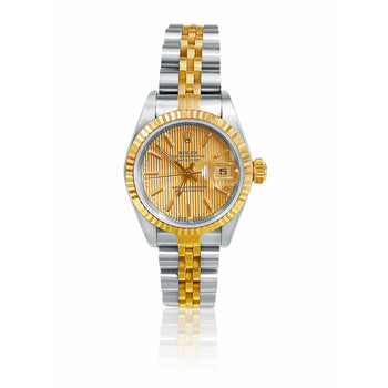 Rolex Ladies DateJust 26mm Quadrante oro con cinturino Jubilee bicolore – Assay Jewelers