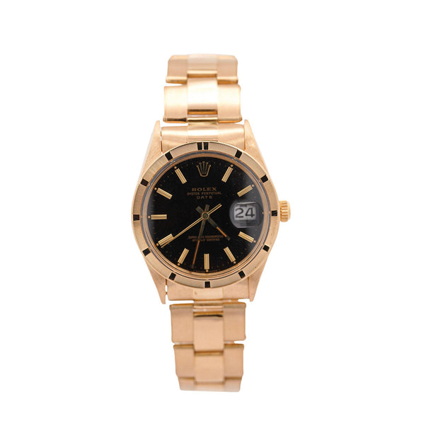 Rolex OP Date 1501 34mm 18K Gold Black Gloss Dial Watch