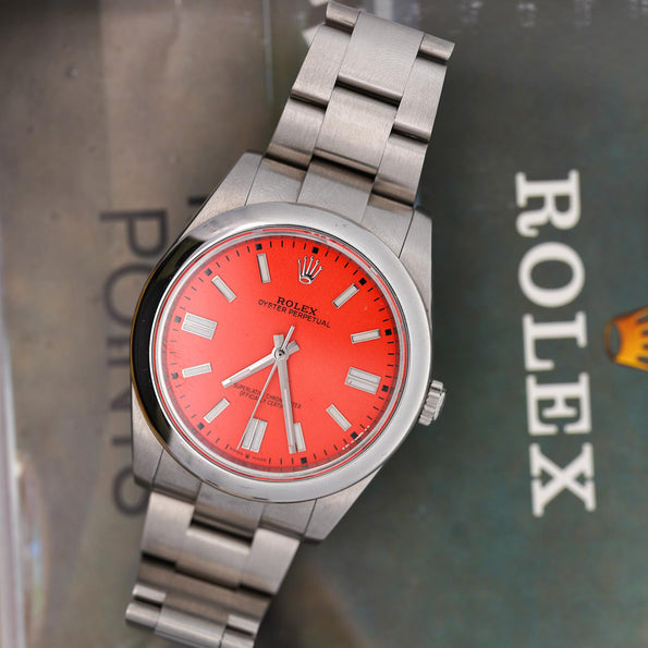 Rolex Oyster Perpetual 41mm 124300 Coral Red Dial 1996 Vintage Watch