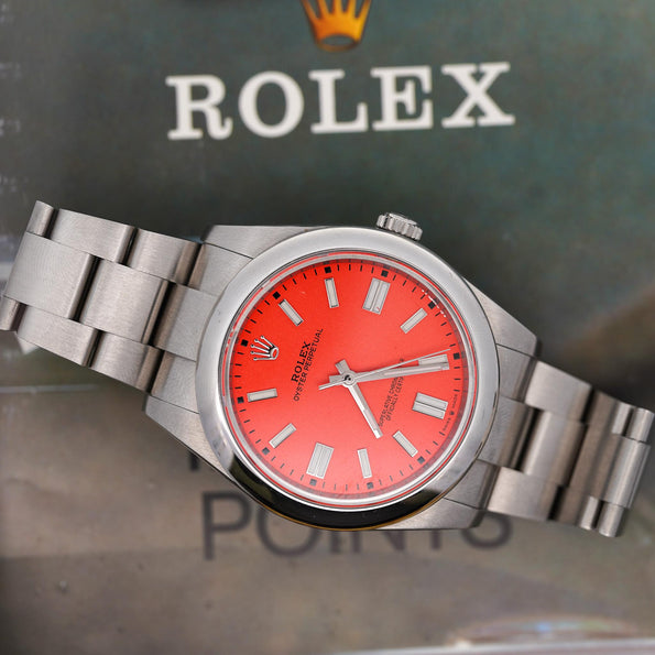 Rolex Oyster Perpetual 41mm 124300 Coral Red Dial 1996 Vintage Watch
