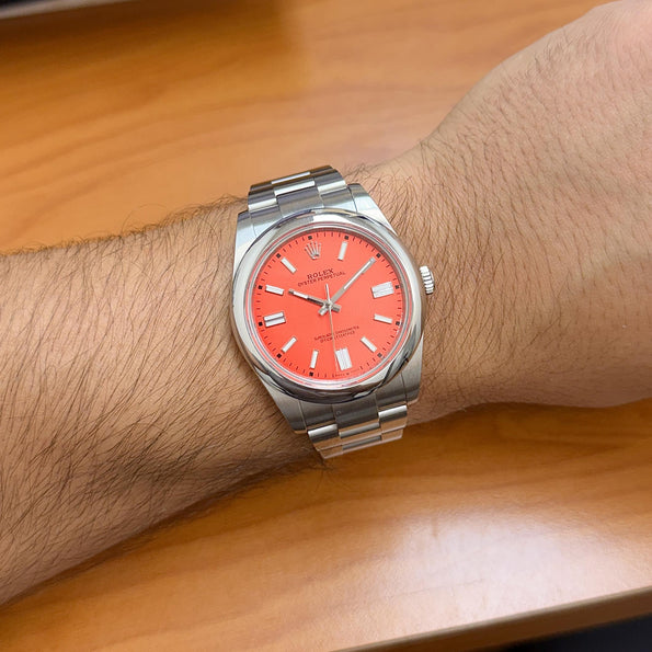 Rolex Oyster Perpetual 41mm 124300 Coral Red Dial 1996 Vintage Watch