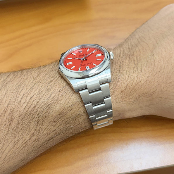 Rolex Oyster Perpetual 41mm 124300 Coral Red Dial 1996 Vintage Watch