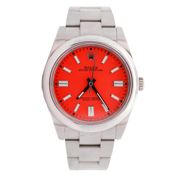 Rolex Oyster Perpetual 41mm 124300 Coral Red Dial 1996 Vintage Watch