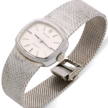 Rolex Precision 2644 Vintage 1971 Silver Dial 18K White Gold Mesh Bracelet Watch – Assay Jewelers