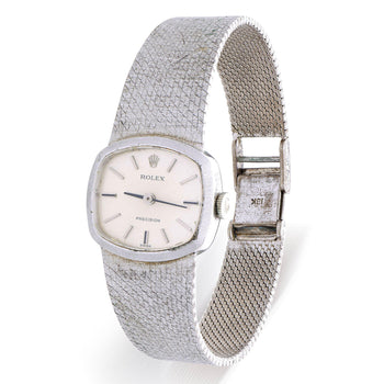 Rolex Precision 2644 Vintage 1971 Silver Dial 18K White Gold Mesh Bracelet Watch – Assay Jewelers