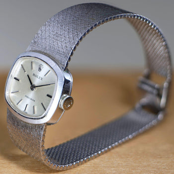 Rolex Precision 2644 Vintage 1971 Silver Dial 18K White Gold Mesh Bracelet Watch – Assay Jewelers