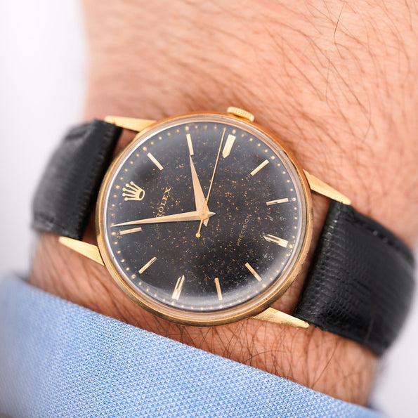 Rolex Speckled Gold Dial 33MM 18K Gold Precision Leather Watch