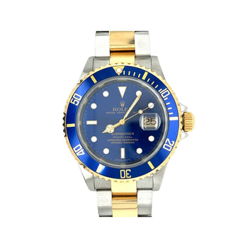 Rolex Submariner Date quadrante blu 40MM Ref. 16613 con bracciale Oyster bicolore | Usato – Assay Jewelers