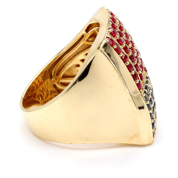 Ruby Sapphire & Diamond USA Flag 14K Gold Mens 4th of July Signet Ring