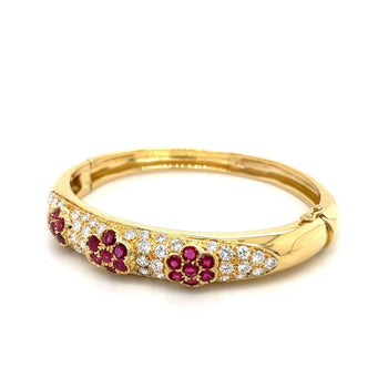 Ruby and Diamond Cluster Bangle Bracelet in 18K Yellow Gold – Assay Jewelers