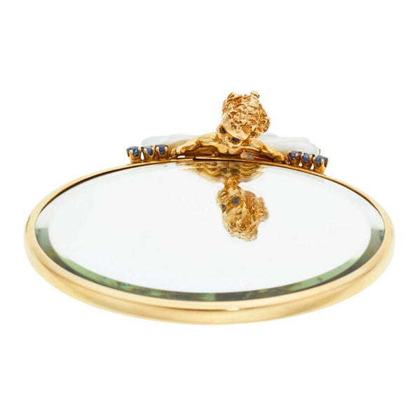Ruser Freshwater Pearl Sapphire Cherub Vintage Gold Mirror