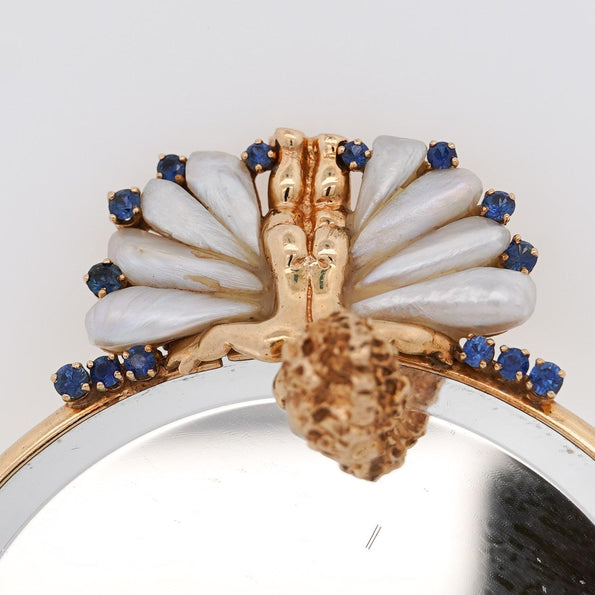 Ruser Freshwater Pearl Sapphire Cherub Vintage Gold Mirror