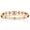 Sapphire, Ruby, & Seed Pearl 14K Gold Openwork Bangle Bracelet