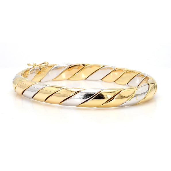 Tiffany and Co Braided 18K Two Tone Gold Twisted Rope Hinged Bangle Bracelet