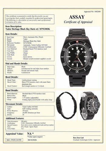 Tudor Heritage Black Bay Dark 41mm Black PVD COSC Automatic Mens Dive Watch – Assay Jewelers