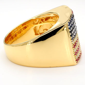 USA Flag Ruby Sapphire Diamond Pave 14K Gold Men Signet Statement Ring – Assay Jewelers