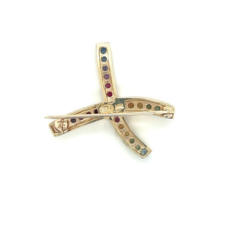 Anciens broche saphir multicolore en forme de X, arc-en-ciel Progress Pride, 1 CTTW – Assay Jewelers