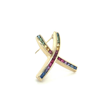 Broche Anciens en saphir arc-en-ciel multicolore en forme de X, 1 CTTW, Pride Progress – Assay Jewelers