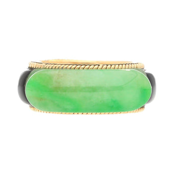 Vintage 11.40 Carved Jade with Onyx Band Ring in 14K Yellow Gold – Assay Jewelers