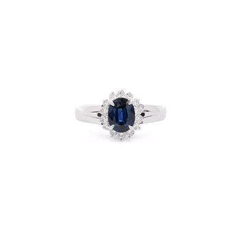 Bague de style Anciens en platine filigrané avec saphir de 1,04 carat et diamants ronds – Assay Jewelers