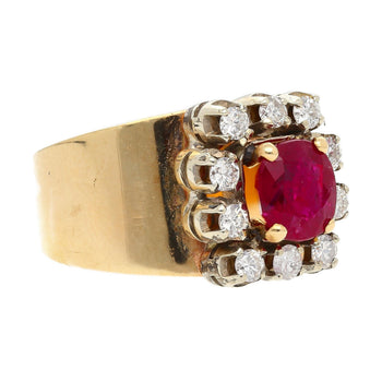 Vintage 1.54 Carat Cushion Cut Ruby in 14K Yellow Gold Wide Band – Assay Jewelers