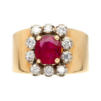 Vintage 1.54 Carat Cushion Cut Ruby in 14K Yellow Gold Wide Band – Assay Jewelers