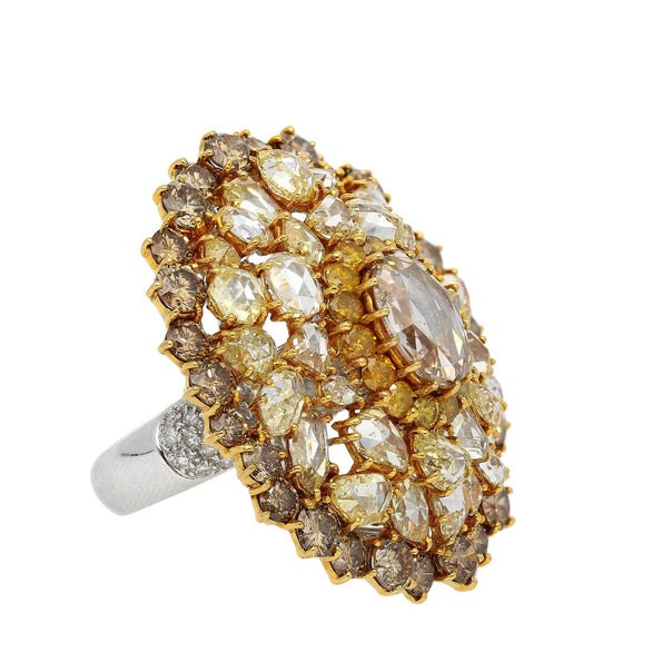 Vintage 22 Carat Multi-Color Rose Cut & Round Diamond Cluster 18K Gold Dome Ring