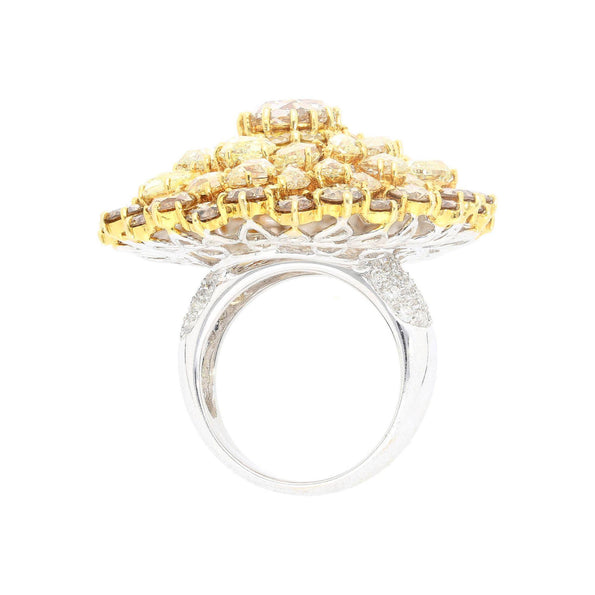 Vintage 22 Carat Multi-Color Rose Cut & Round Diamond Cluster 18K Gold Dome Ring