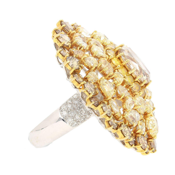 Vintage 22 Carat Multi-Color Rose Cut & Round Diamond Cluster 18K Gold Dome Ring