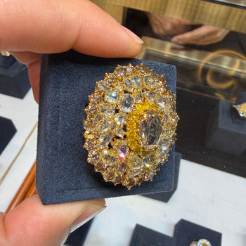 Vintage 22 Carat Multi-Color Rose Cut & Round Diamond Cluster 18K Gold Dome Ring – Assay Jewelers
