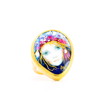 Vintage 22K Enamel and Gold "Auspice Maria" Saint Mary motif Christian Ring – Assay Jewelers