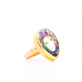 Vintage 22K Enamel and Gold "Auspice Maria" Saint Mary motif Christian Ring – Assay Jewelers