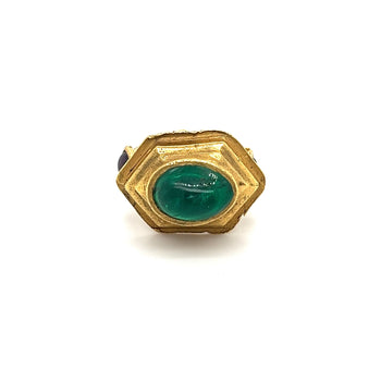 Vintage 22K Gold Egyptian Revival Cabochon Cut Emerald and Garnet Ring – Assay Jewelers