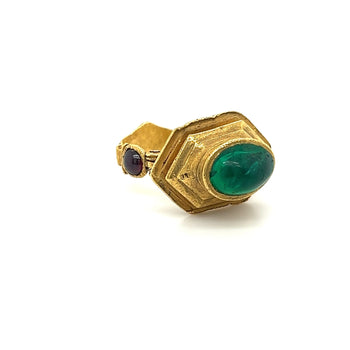 Vintage 22K Gold Egyptian Revival Cabochon Cut Emerald and Garnet Ring – Assay Jewelers