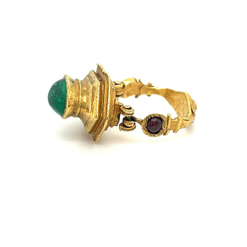 Vintage 22K Gold Egyptian Revival Cabochon Cut Emerald and Garnet Ring – Assay Jewelers