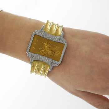 Vintage 22K and 18K Pegasus Motif Bangle Bracelet in Diamond Bezel – Assay Jewelers