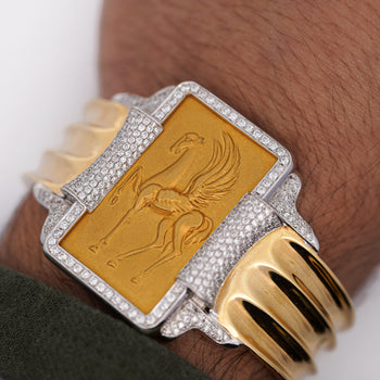 Vintage 22K and 18K Pegasus Motif Bangle Bracelet in Diamond Bezel – Assay Jewelers