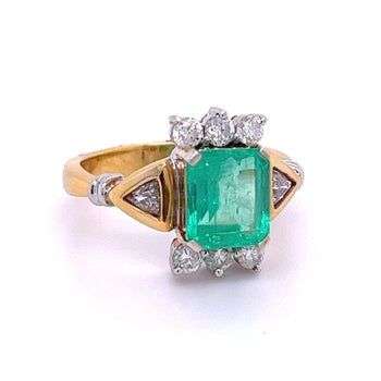 Vintage Ring in oro 18k con smeraldo colombiano da 2,77 carati e Diamonds taglio trillion – Assay Jewelers
