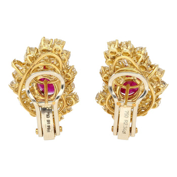 Vintage 4.5 Carat Ruby & Diamond Cluster Clip On Earrings in 18K Yellow Gold – Assay Jewelers