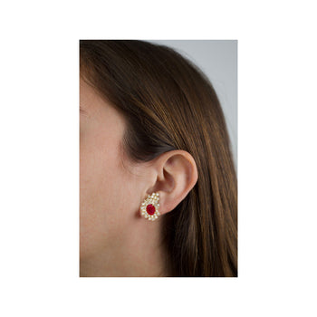 Vintage 4.5 Carat Ruby & Diamond Cluster Clip On Earrings in 18K Yellow Gold – Assay Jewelers